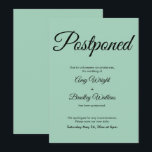 Kort för enkel Elegant uppskjuten Bröllop-Grönt<br><div class="desc">Här är ett enkelt kort för att meddela dina gäster om det blir nödvändigt att ändra ditt bröllop-datum. Använda mallen fält om du vill lägga till dina personuppgifter och göra den här eleganten, minimalistisk design till din egen. Bakgrunden kan ändras till valfri färg. Var god kontakta alla speciella förfrågningar eller...</div>