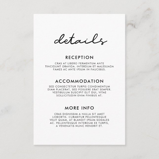 Kort för enkel gästinformation för bröllop (Framsida)