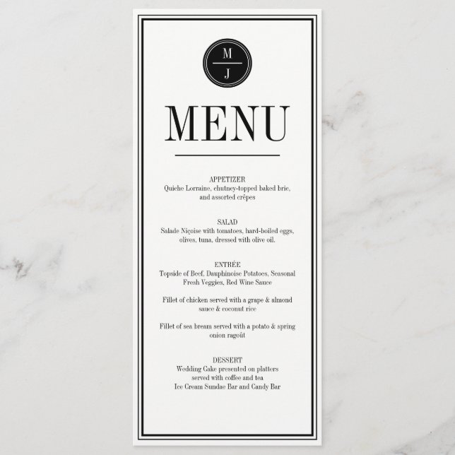 Kort för enkel meny och Elegant bröllop (Framsida)