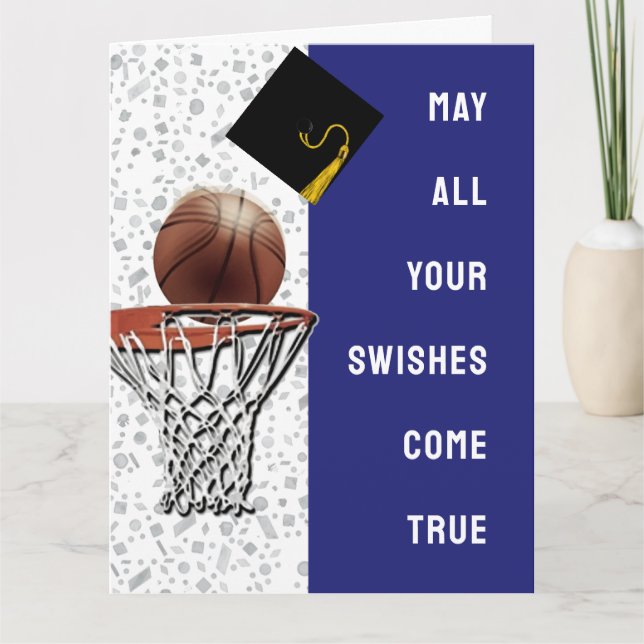 Kort för examensfirande av basketspelare (Framsida)
