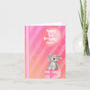 Kort för födelsedag för rosa flickor för ungeKoala