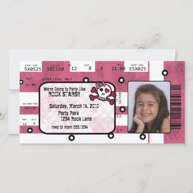 Kort för för rockstjärnabiljettinbjudan eller tack (Framsida)