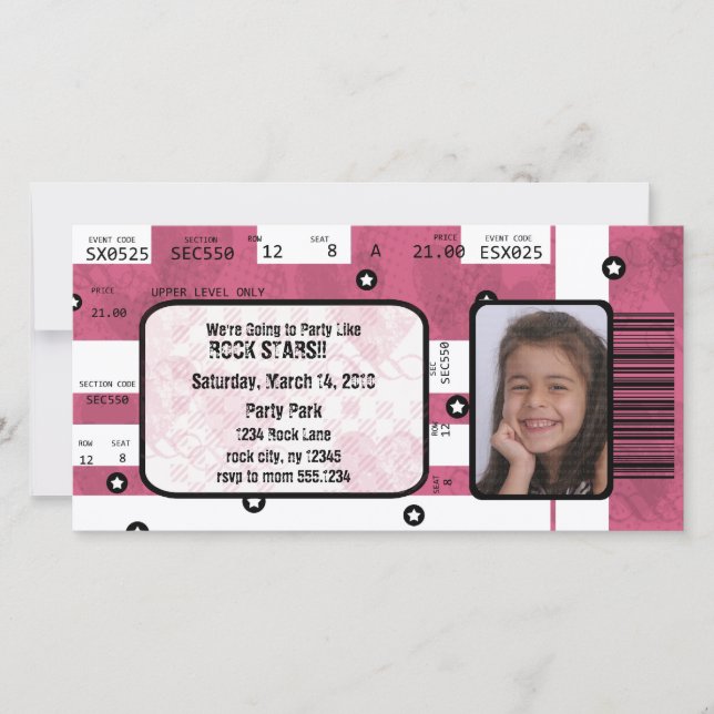 Kort för för rockstjärnabiljettinbjudan eller tack (Framsida)