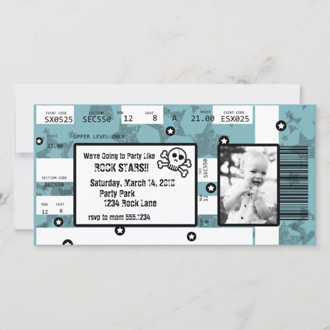 Kort för för rockstjärnabiljettinbjudan eller tack (Framsida)