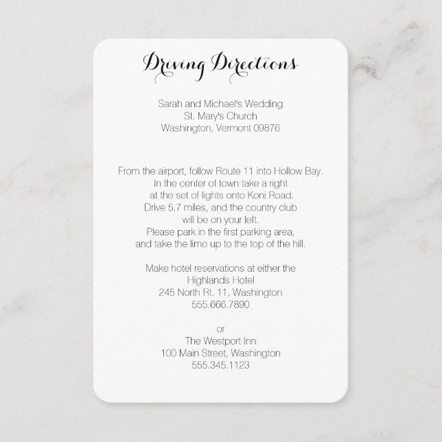 Kort för förarriktning i Bröllop (Framsida)