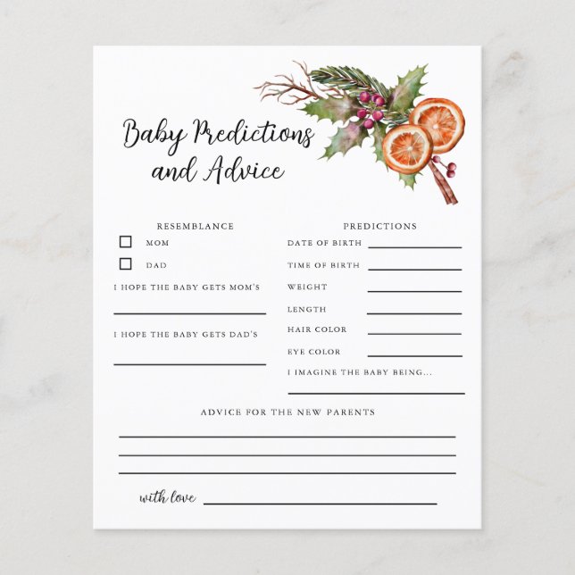 Kort för förhandsbesked och råd om Baby i julklapp (Framsida)