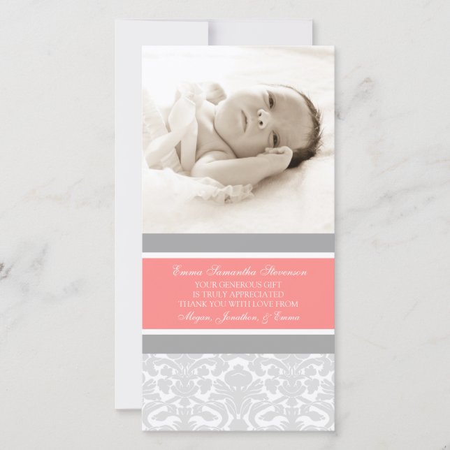 Kort för foto för baby shower för korallgrå (Framsida)