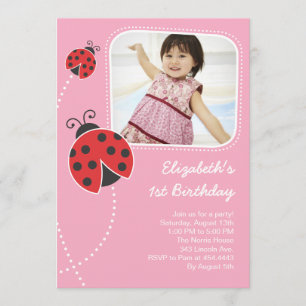 Kort för foto för nyckelpigafödelsedaginbjudningar
