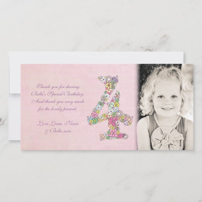 Kort för foto för tack för flicka4e födelsedagen (Framsida)