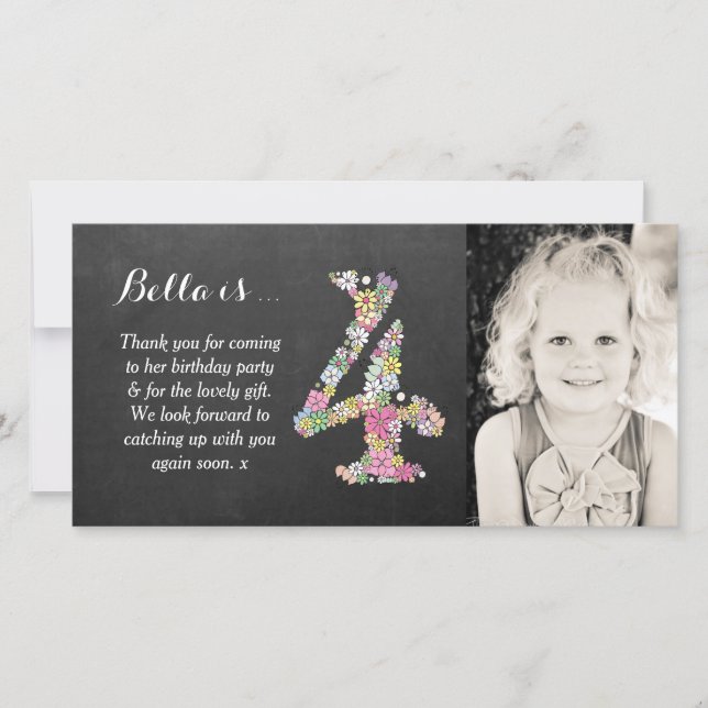 Kort för foto för tack för flicka4e födelsedagen (Framsida)