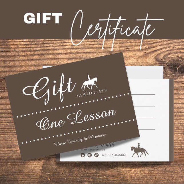 Kort för gåvointyg för häst (Horse Riding Gift Certificate Gift Card)