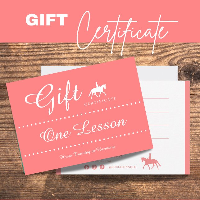 Kort för gåvointyg för häst (Horse Riding Gift Certificate Gift Card)