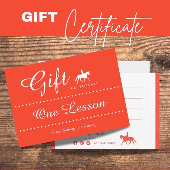 Kort för gåvointyg för häst (Horse Riding Gift Certificate Gift Card)