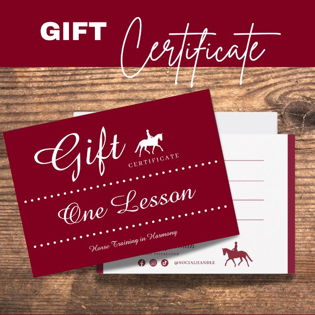 Kort för gåvointyg för häst (Horse Riding Gift Certificate Gift Card)