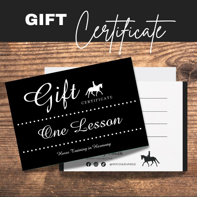 Kort för gåvointyg för häst (Horse Riding Gift Certificate Gift Card)