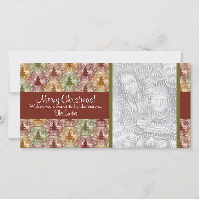 Kort för god julträdfoto i rött och grönt (Framsida)