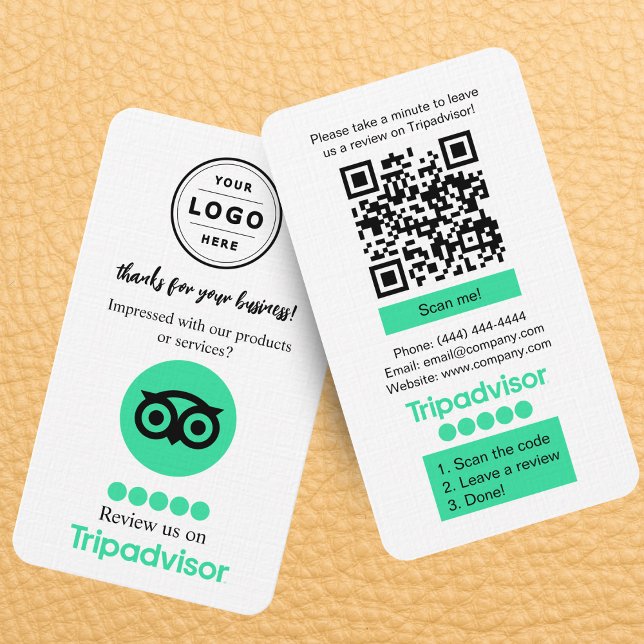 Kort för granskningsbegäran för TripAdvisor med QR (Tripadvisor review request card with QR code and company logo that you can personalize)