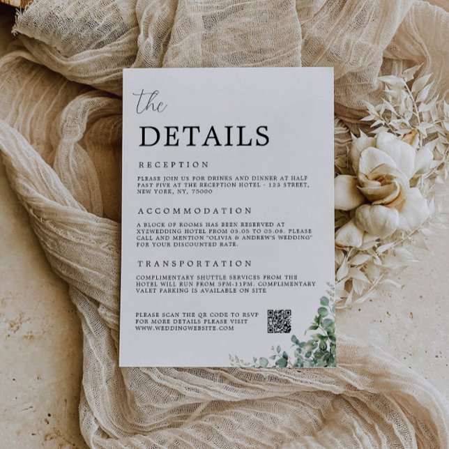 Kort för grey-hölje - Information om Bröllop (Greenery Enclosure Card-The Details Wedding Invitation)