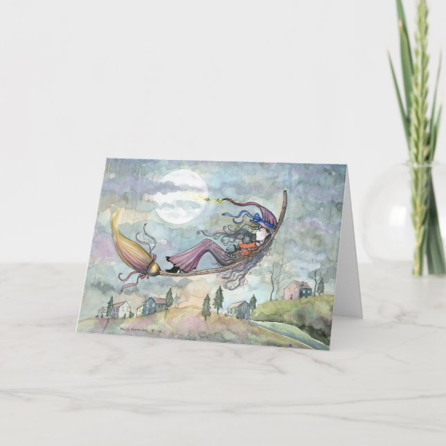 Kort för Halloween häxakatt vid mollyen Harrison (Framsida)