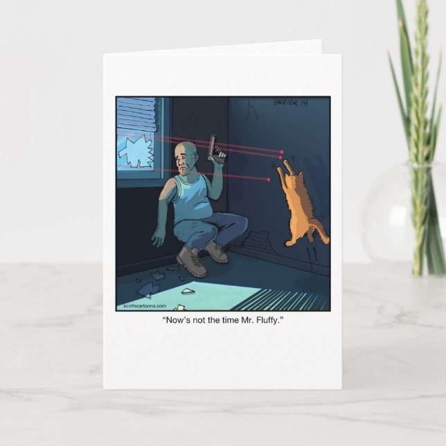 Kort för hälsning av bekväm Tecknad - Laserkatt (Framsida)