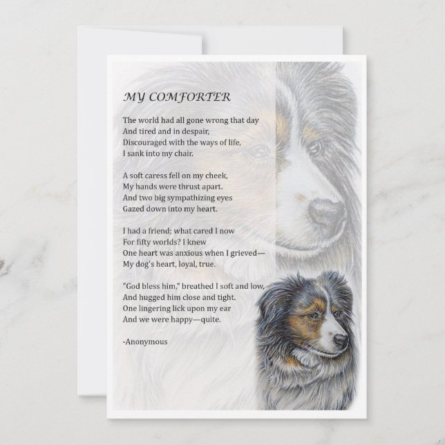 Kort för hälsning av Collie Hund Comforter Poetry (Framsida)