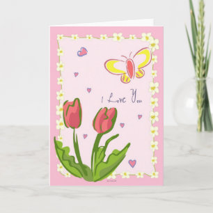 Kort för hälsning av fjärilar och blommor "I kärle