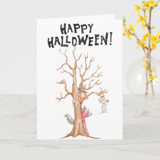 Kort för hälsning av trädjur i Happy halloween