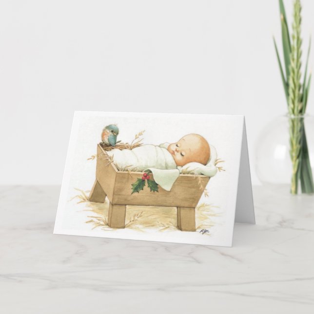 Kort för hälsning för babyJesus god jul (Framsida)