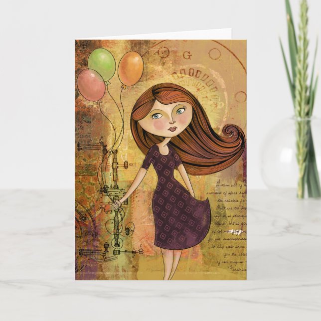 Kort för hälsning för ballongflickaDigital Collage (Framsida)