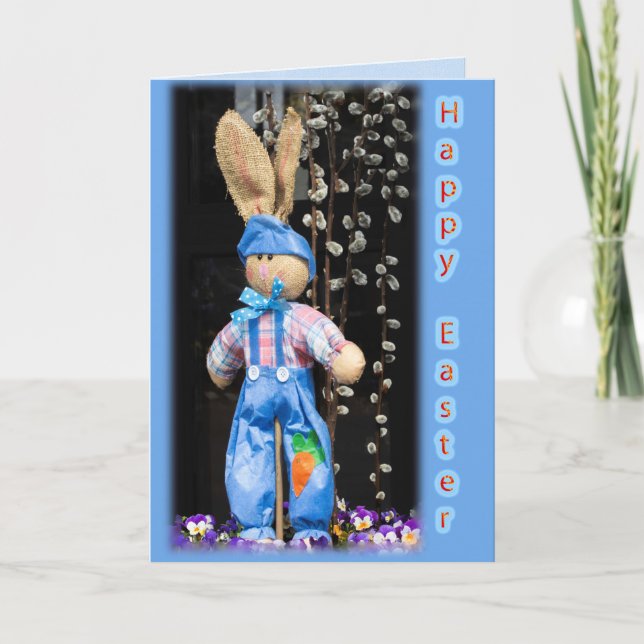 Kort för hälsning för glad påskkaninpojke (Framsida)