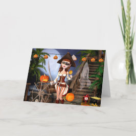 Kort för hälsning för Halloween piratflicka tomt