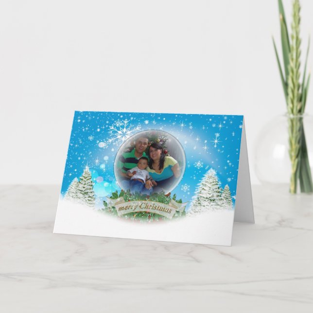 Kort för hälsning för jul för snöjordklotfoto (Framsida)