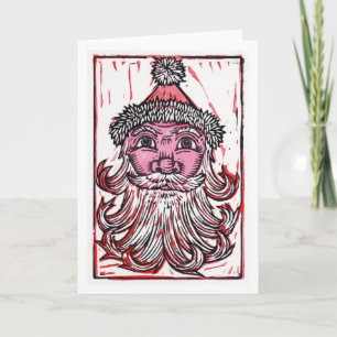 Kort för hälsning för jultomtenLinocut konst