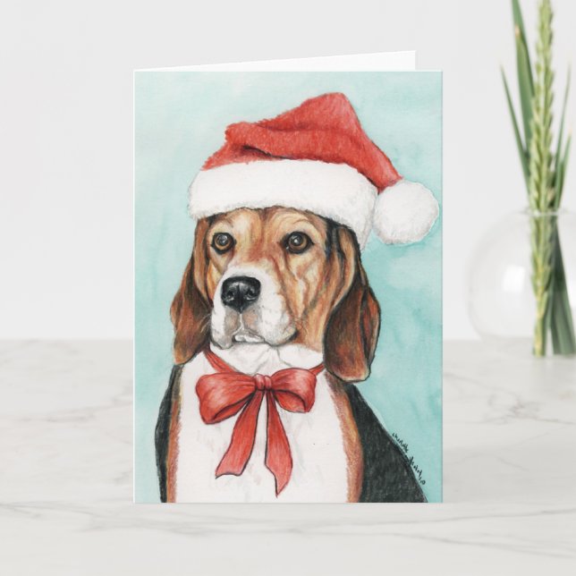 Kort för hälsning för konst för Beaglejulhund (Framsida)