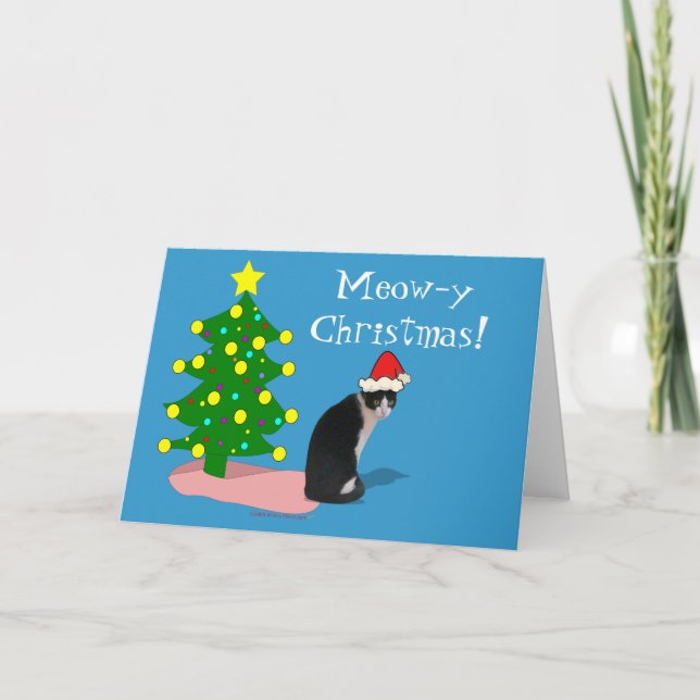 Kort för hälsning för Meowy julkatt (Framsida)