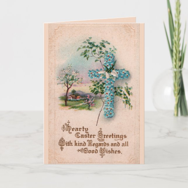 Kort för hälsning för påsk för blåttblommakor (Framsida)