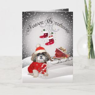 Kort för hälsning för Shih Tzu Santa snöplats