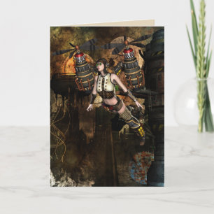 kort för hälsning för steampunkflygflicka