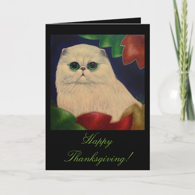 Kort för hälsning för THANKSGIVINGVITPERSIEN KATT (Framsida)