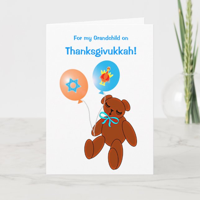 Kort för hälsning för Thanksgivukkah nallebaby (Framsida)