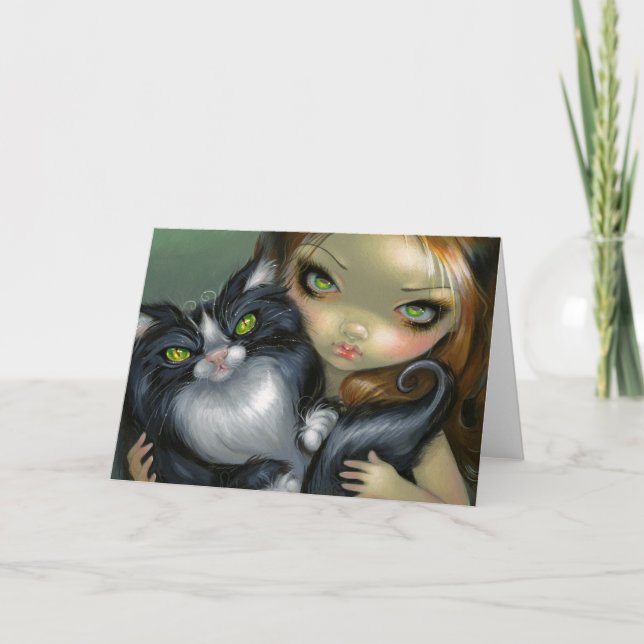 Kort för hälsning "för Tricksy smokingkatt" (Framsida)