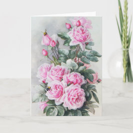 Kort för hälsning för vintagerosa rosbukett