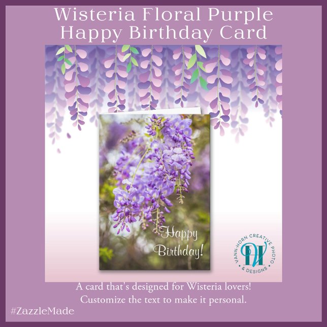 Kort för hälsning för Wisteriafotograttis på (Beautiful Wisteria Bloom Birthday Card for Your Someone Special.)