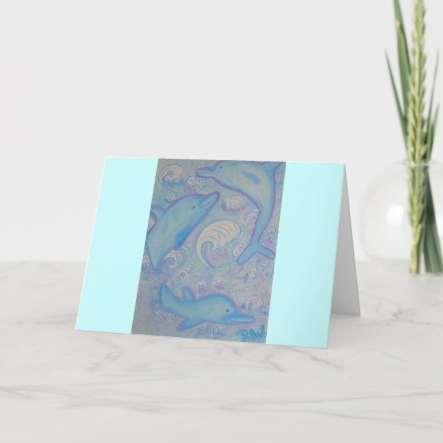 Kort för hälsning - Lycklig-delfiner (Framsida)