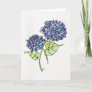 Kort för hälsning - Nikko Hydrangea Watercolor & B