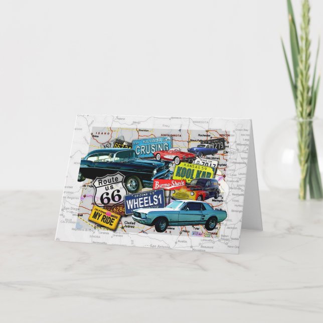 Kort för hälsning - väg 66_Klassiska bilar (Framsida)