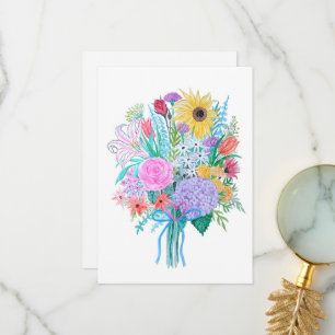 Kort för hälsning, vattenfärg för blommigt, blank