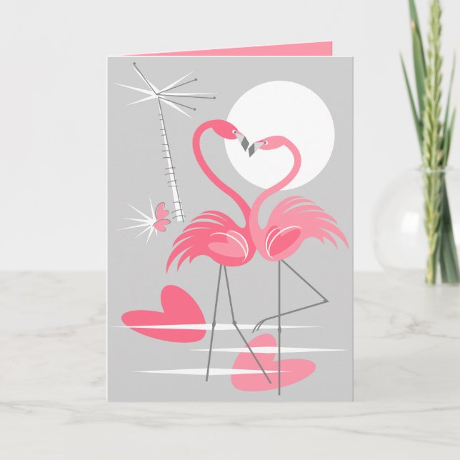 Kort för hälsningar för Flamingokärlek inre rosa (Framsida)