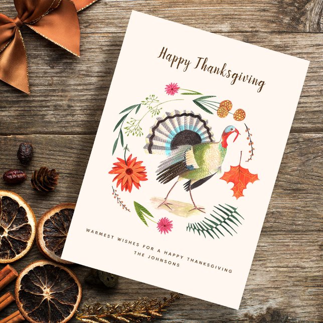 Kort för hälsningar för Turkiet | thanksgiving | (Modern Elegant Turkey Thanksgiving Botanical Holiday Card)