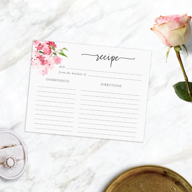 Kort för hämtning av Blommigt för vattenfärg i ele (Elegant Watercolor Floral Recipe Card
)